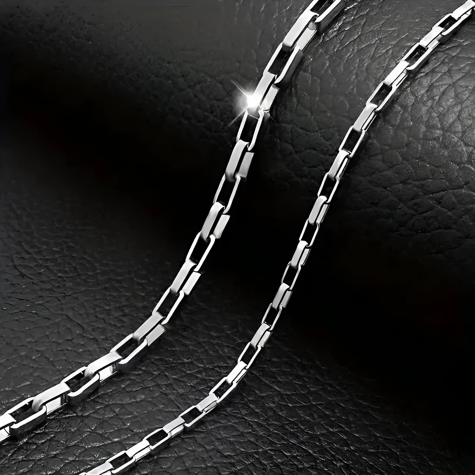 Titanium steel silver box chain necklace 3mm width with polished finish on display
