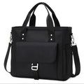 Portable cube-shaped Oxford cloth picnic bag with a removable shoulder strap and side pocket.