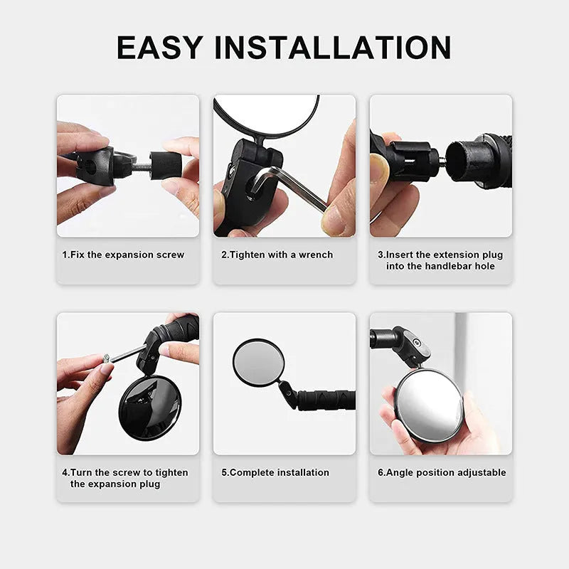 Foldable convex bicycle rearview mirror with ABS housing for mountain and highway use, single or 2 pack