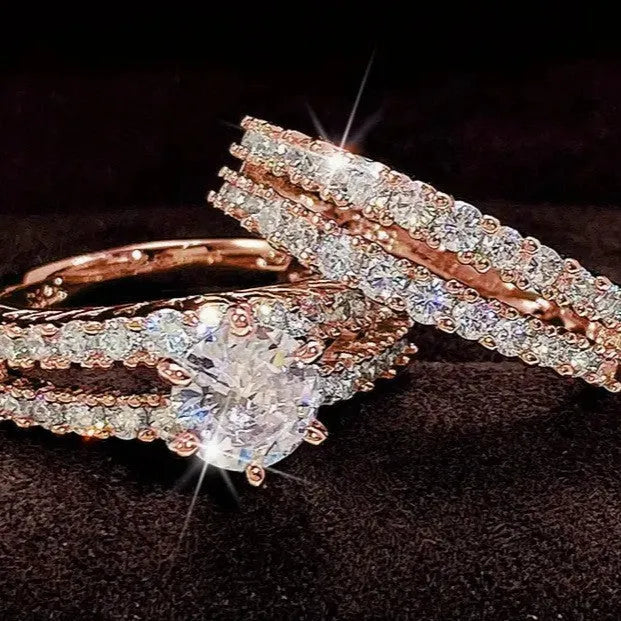 2-in-1 fully-jewelled female ring set in silver, gold, or rose gold colour on size chart
