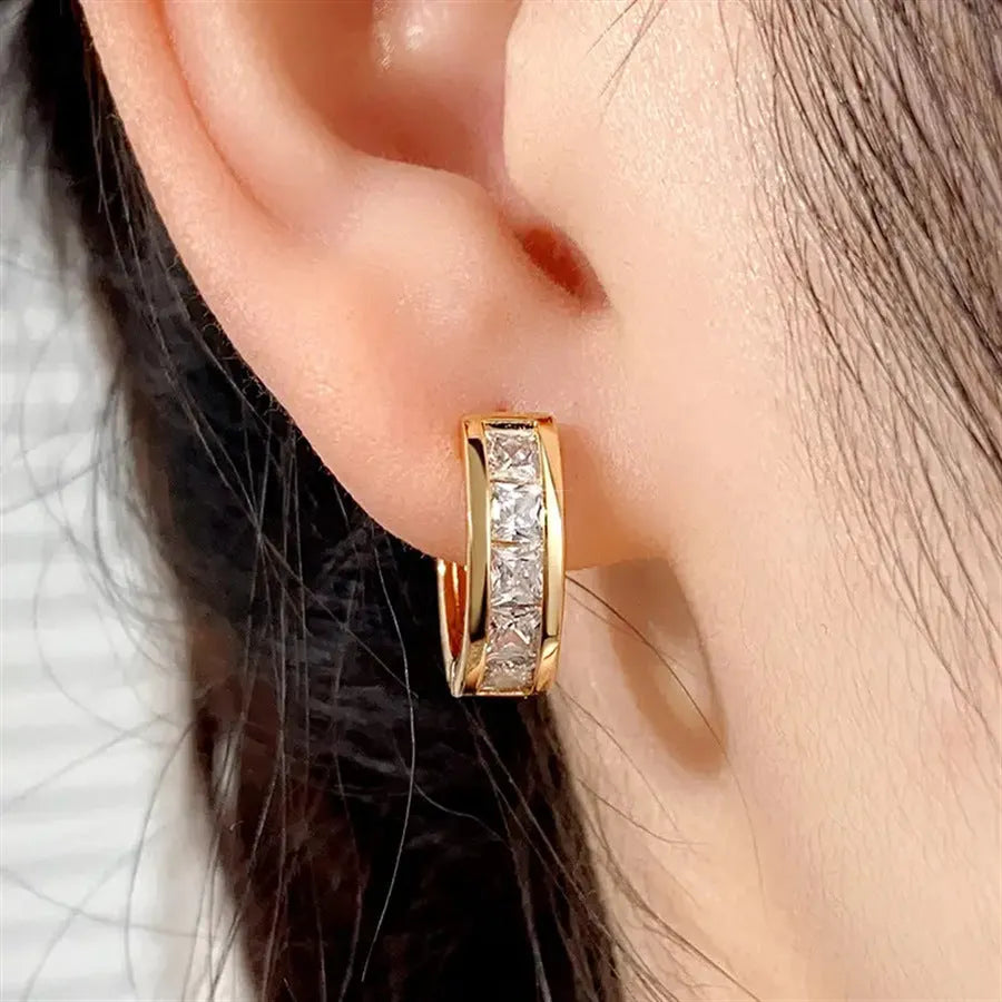 Gold and silver geometric women's earrings with quadrilateral shapes made from copper