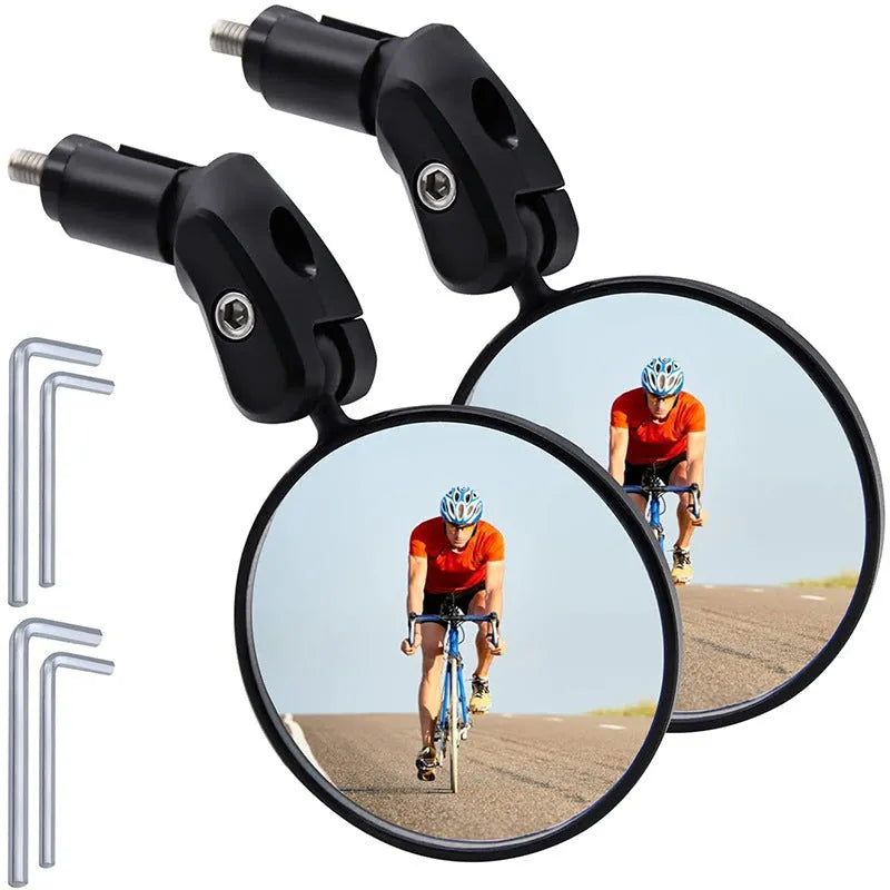 Foldable convex bicycle rearview mirror with ABS housing for mountain and highway use, single or 2 pack