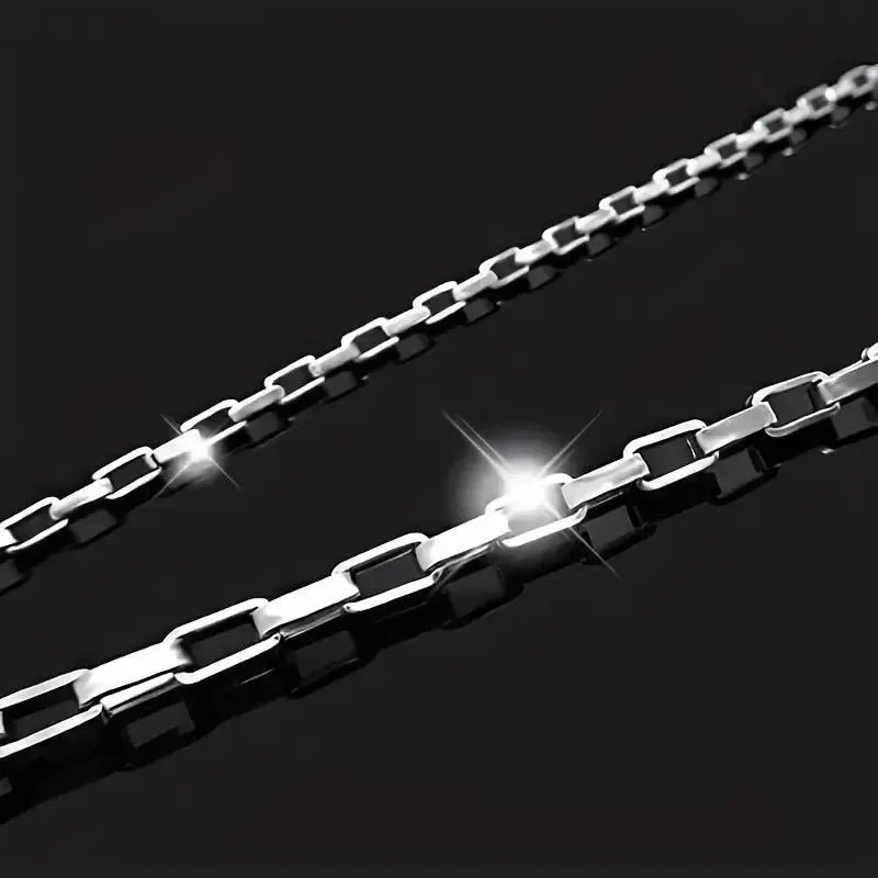 Titanium steel silver box chain necklace 3mm width with polished finish on display