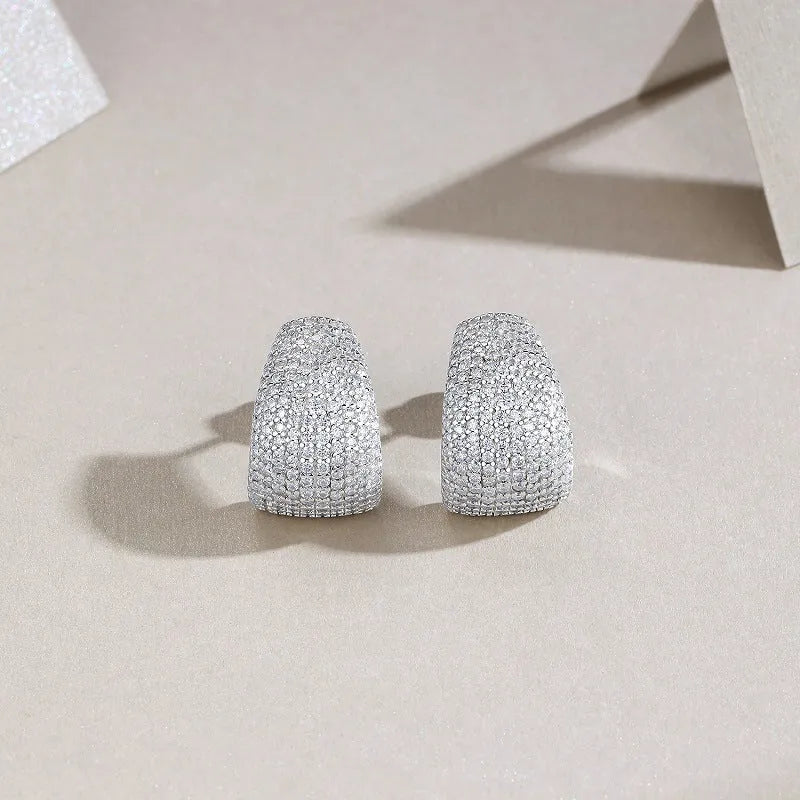 Geometric sterling silver ear studs with moissanite design in white colour
