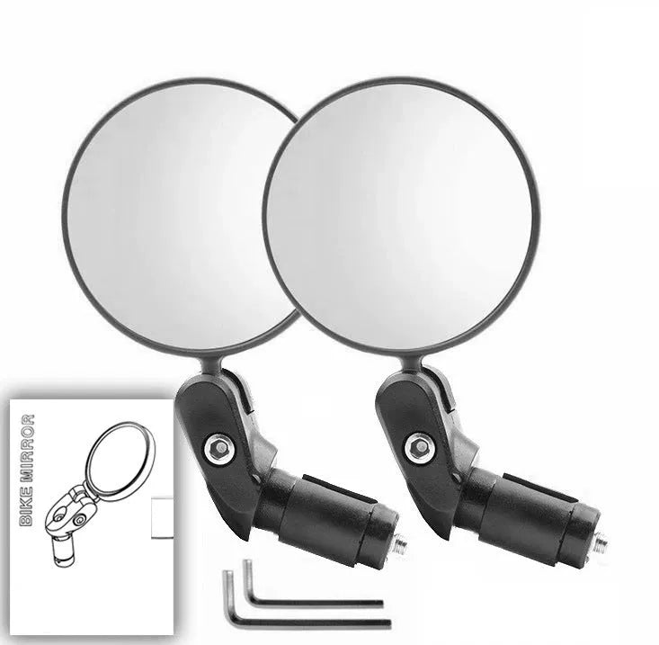 Foldable convex bicycle rearview mirror with ABS housing for mountain and highway use, single or 2 pack