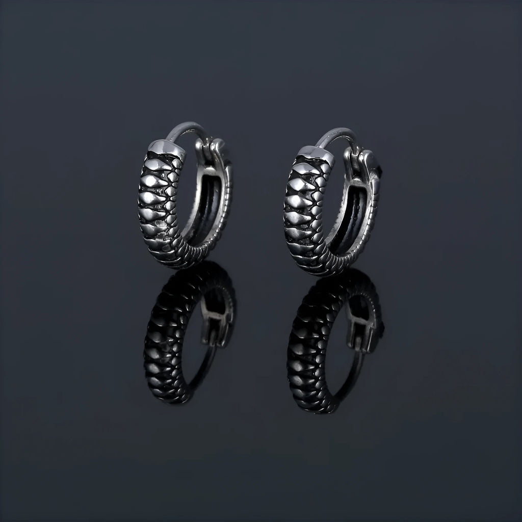 Geometric round titanium steel earrings with retro twist design and silver stripes