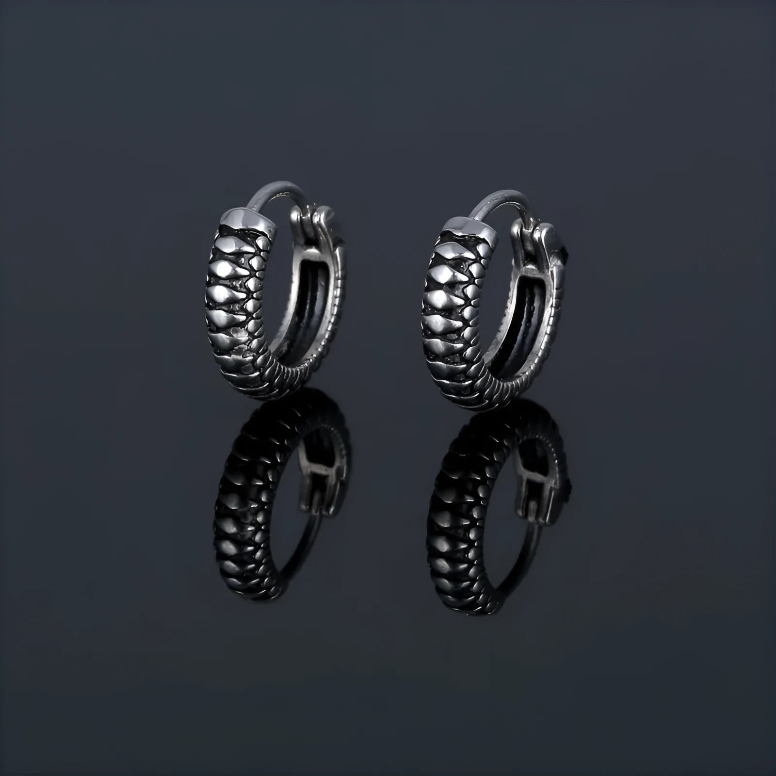 Geometric round titanium steel earrings with retro twist design and silver stripes