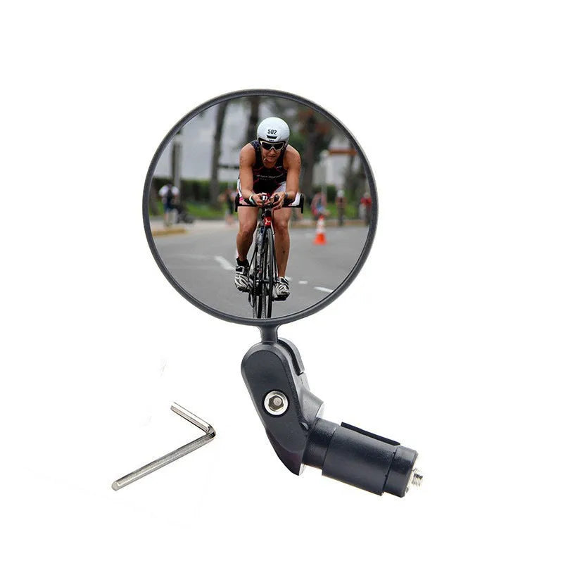 Foldable convex bicycle rearview mirror with ABS housing for mountain and highway use, single or 2 pack