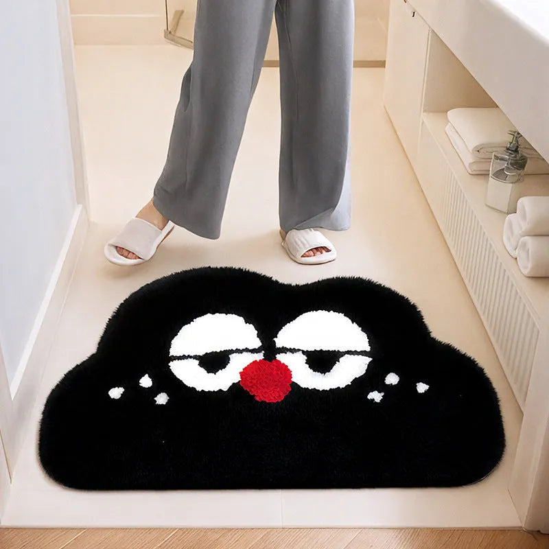 Cartoon anime print bathroom floor mat in soft polyester fibre, shown in green colour.