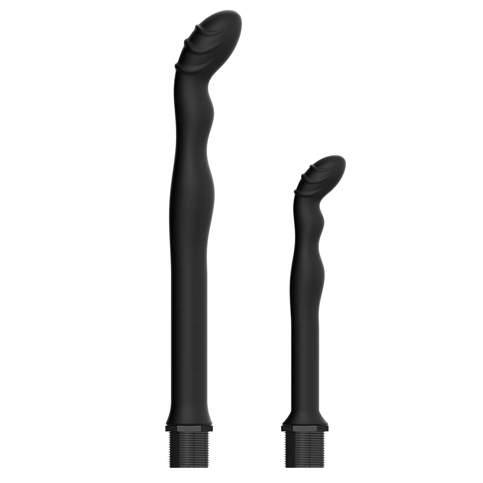 Black silicone hosepipe flusher connector shown in large and small size options