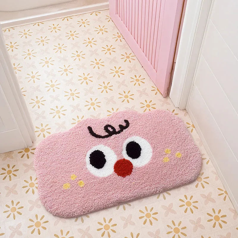 Cartoon anime print bathroom floor mat in soft polyester fibre, shown in green colour.