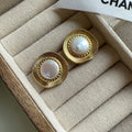 Round gold French retro earrings for women with electroplated finish