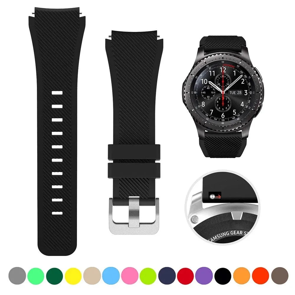 Silicone sports watch strap for S3 Twill smartwatch showing multiple colour options