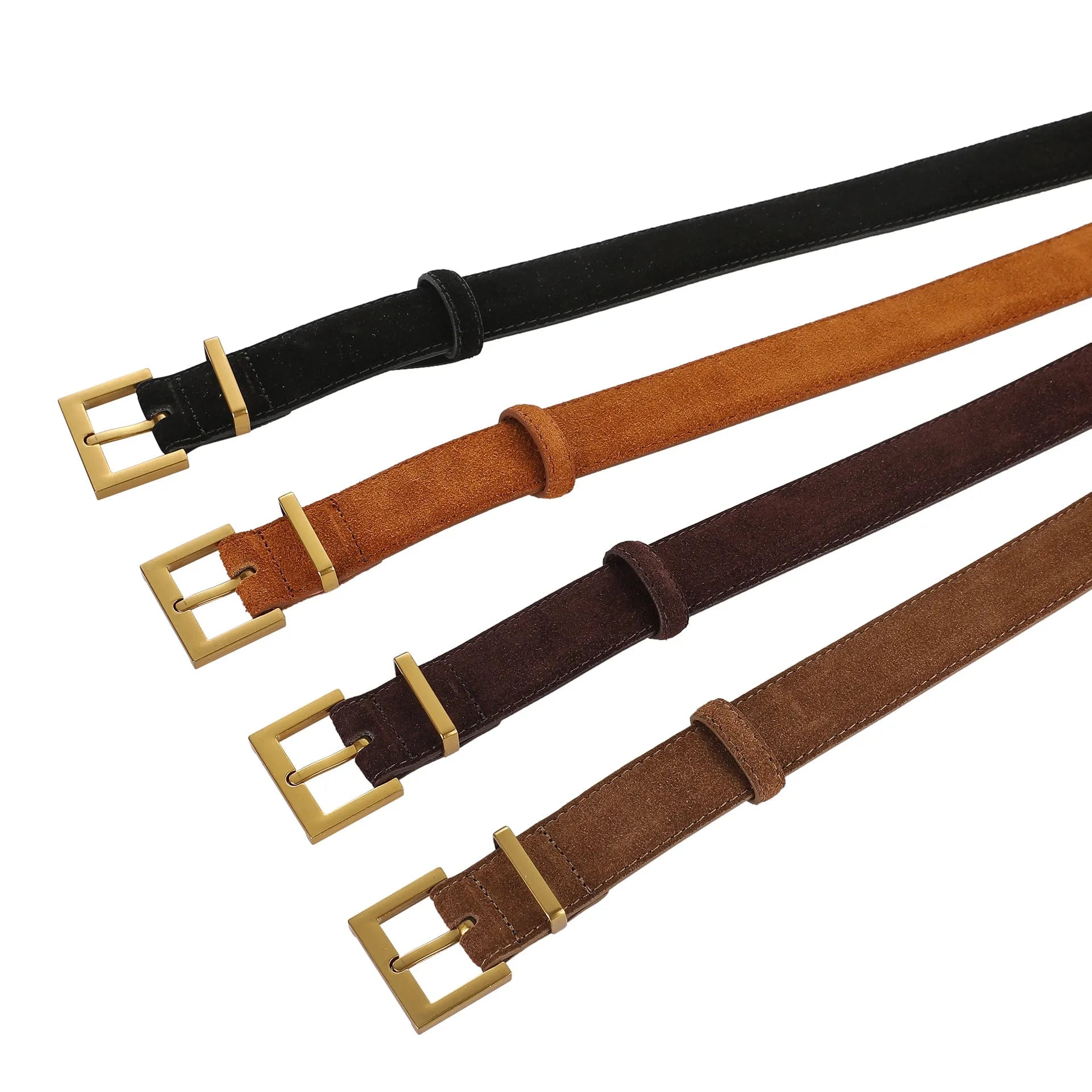 Ladies' genuine leather belt with alloy pin buckle in quadrilateral style