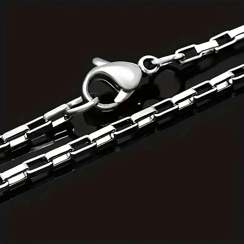 Titanium steel silver box chain necklace 3mm width with polished finish on display