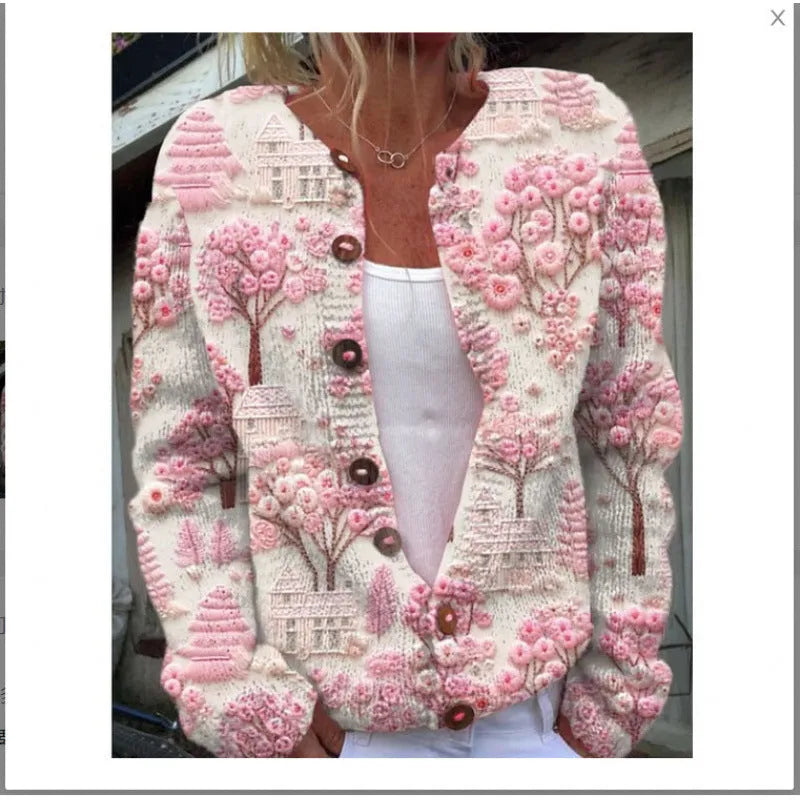 Women's digital printing cardigan coat in polyester with patterned design, open front style