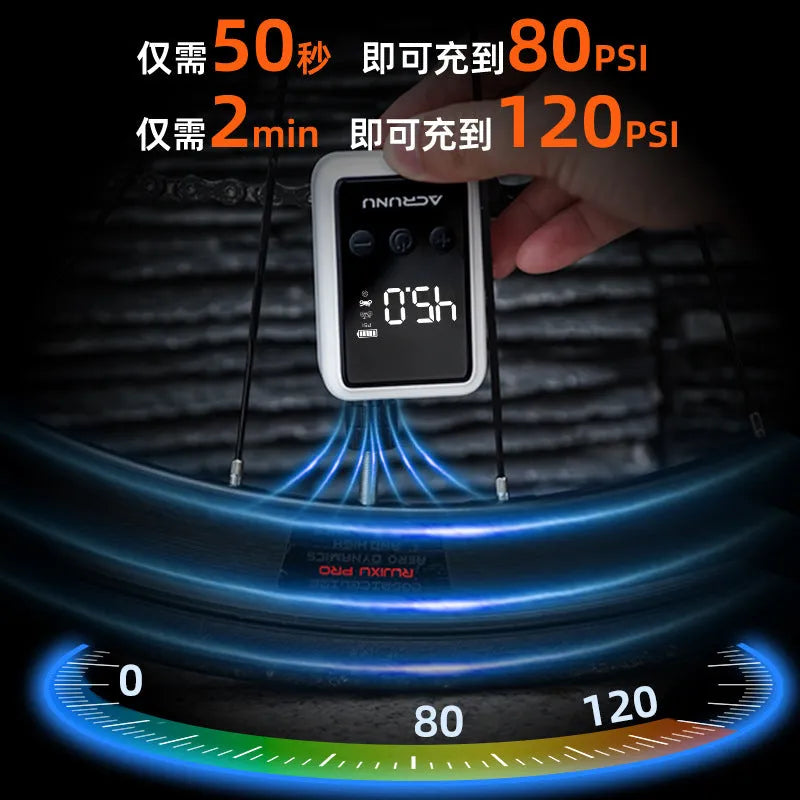 Bicycle intelligent digital display inflator in moon white with adaptors and Type-C cable