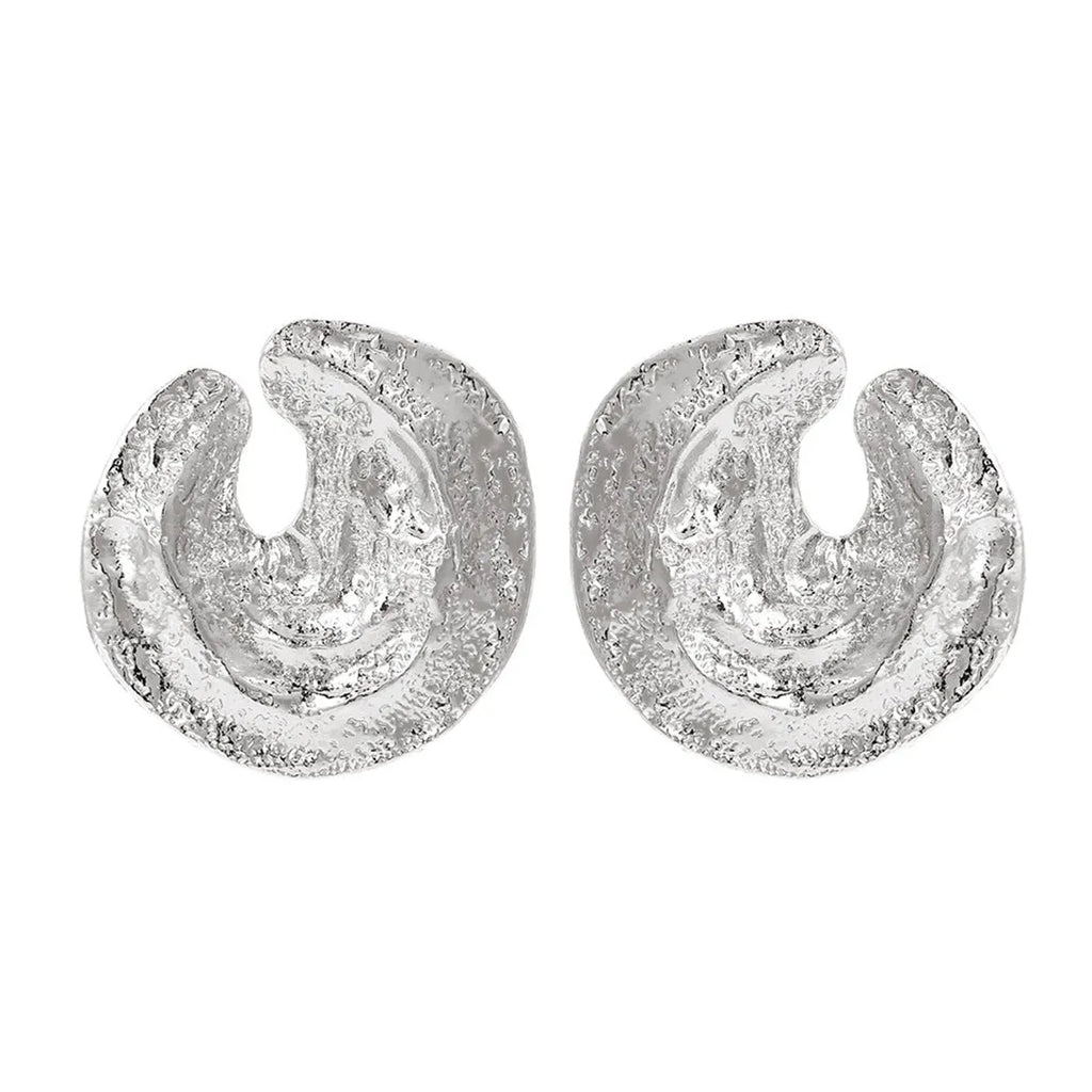 Women's geometric earrings with irregular pleats and concave-convex texture in gold or white finish