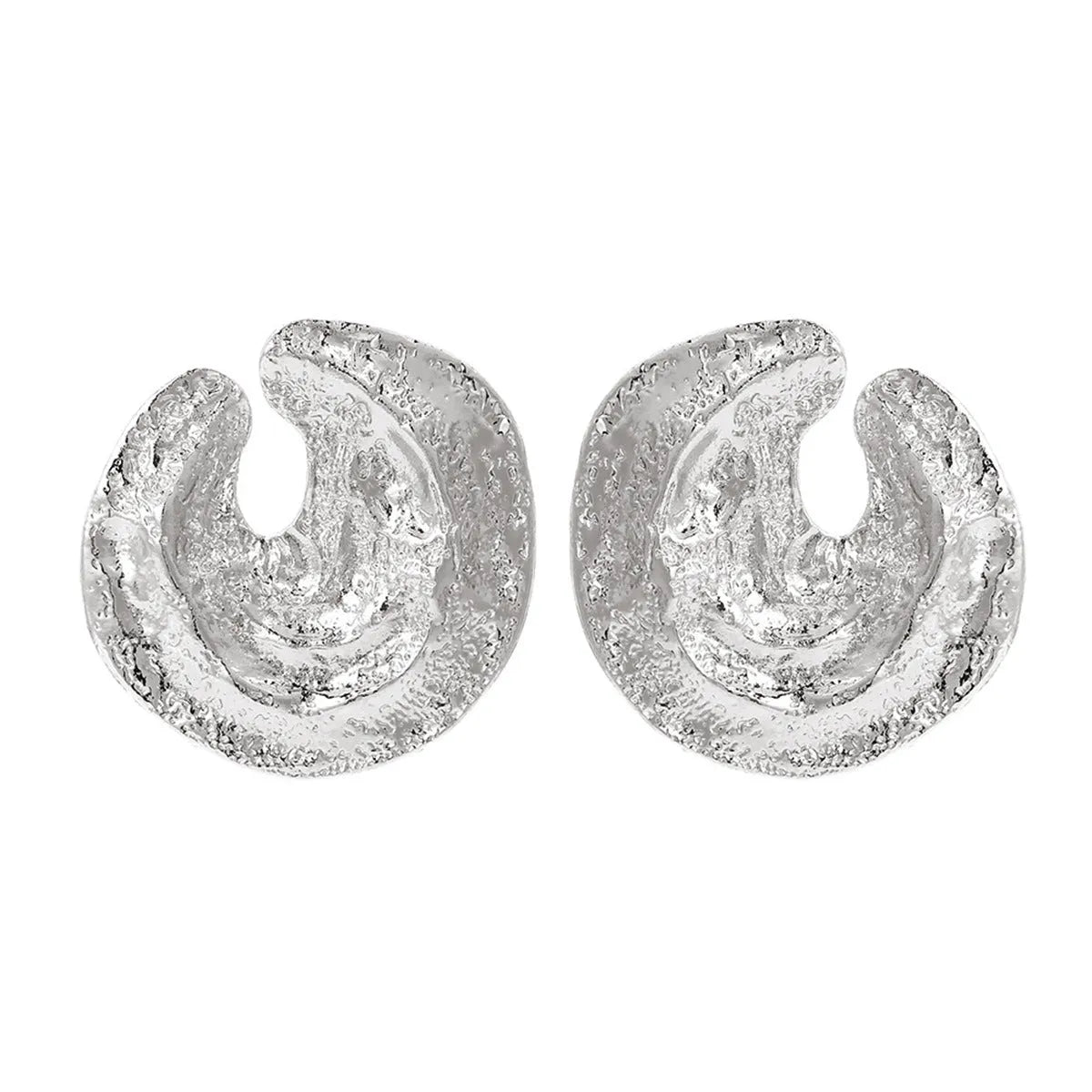 Women's geometric earrings with irregular pleats and concave-convex texture in gold or white finish