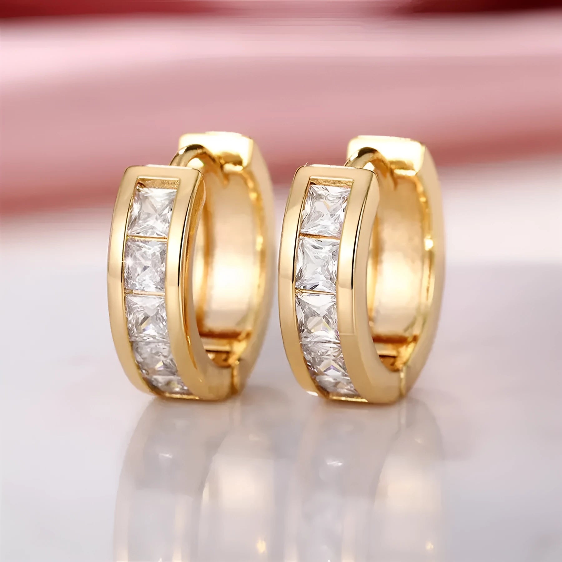 Gold and silver geometric women's earrings with quadrilateral shapes made from copper