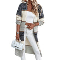 Grey striped knitted cardigan with long sleeves and loose fit street fashion style