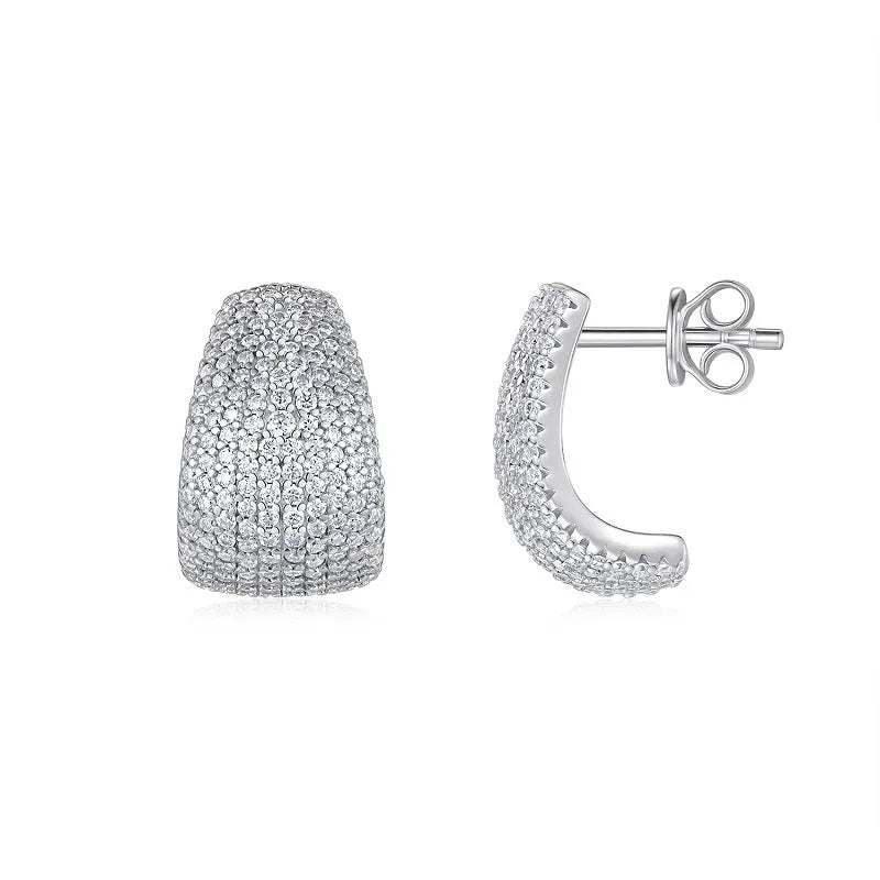 Geometric sterling silver ear studs with moissanite design in white colour