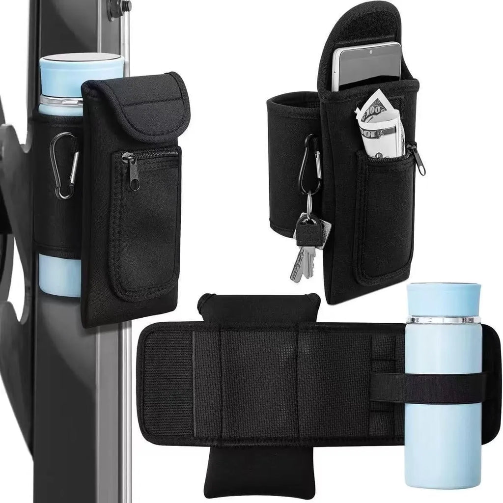 Fitness water bottle cover in cloth with a choice of magnetic clasp or carabiner clip in various colours.
