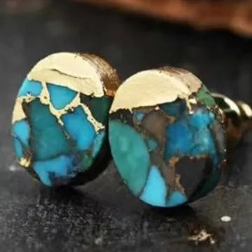 Natural stone bohemian style stud earrings with irregular shape and simple design