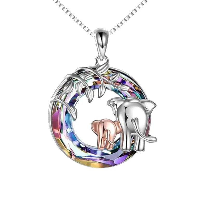 Platinum colour women's necklace with animal shapes and geometric diamond and Saturn designs