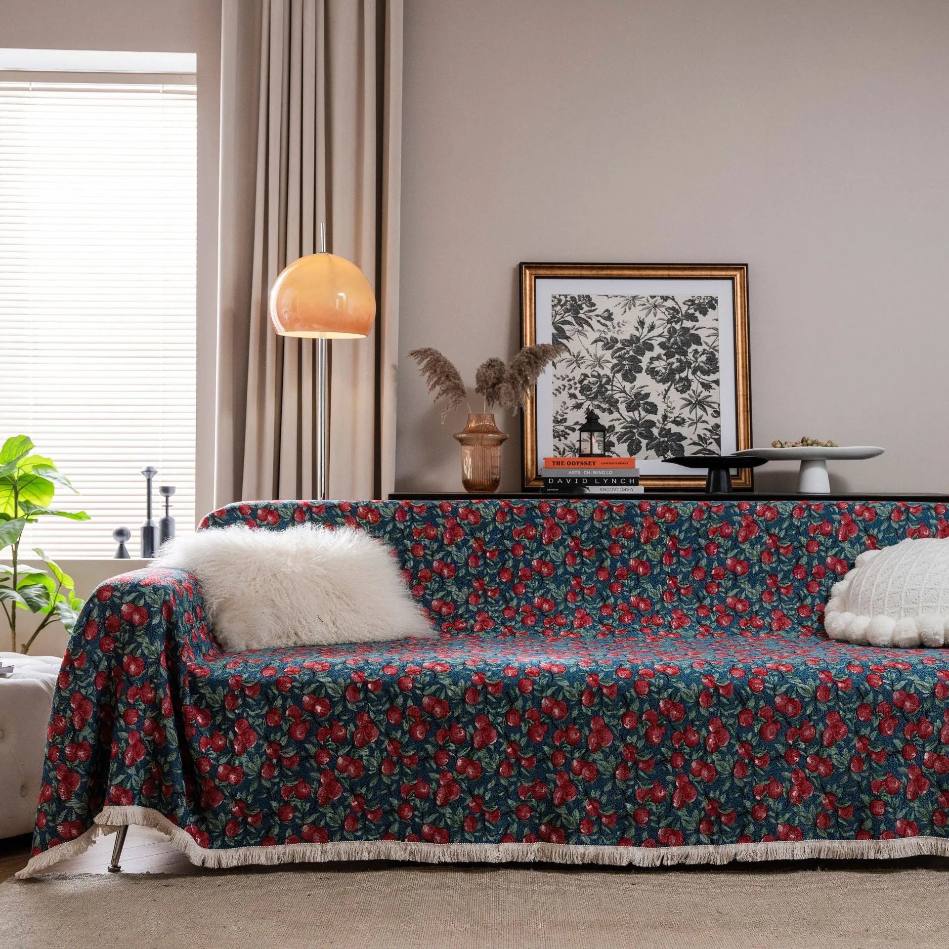 American country style jacquard sofa cover in polyester cotton fabric on a sofa.