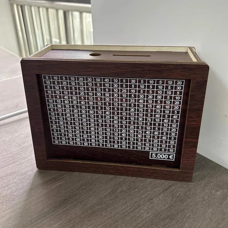 Wooden digital coin bank with retro design and modern simplicity styling