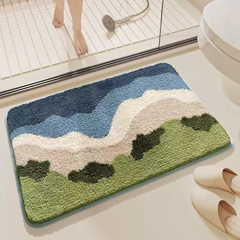 Cashmere floor mat with plastic bottom, printed Sky And Sea pattern, 40 x 60 cm