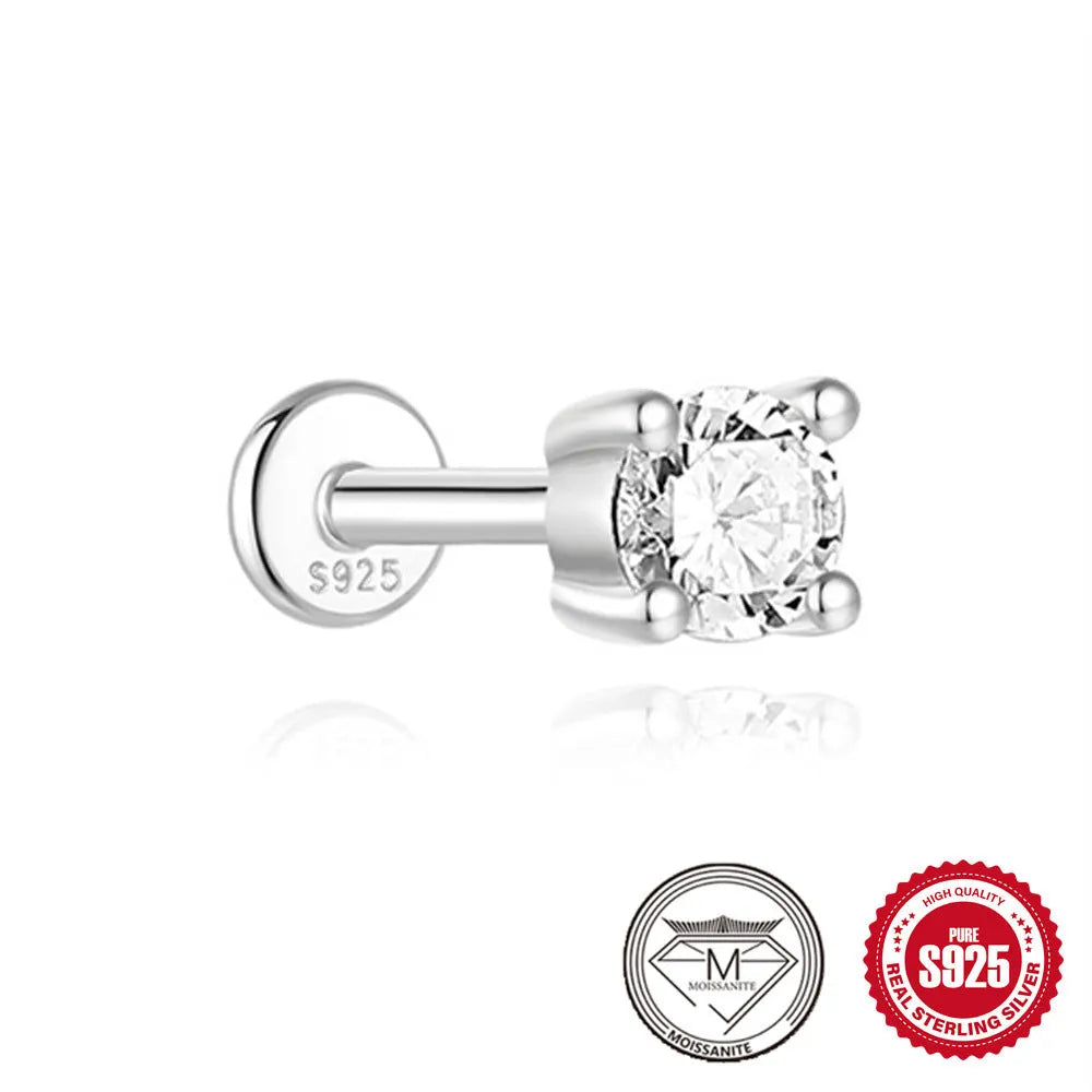 925 sterling silver geometric petal diamond stud earrings showing nose ring, triangle and circular styles
