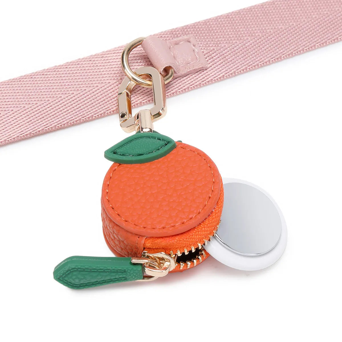 Mini coin bag keychain in cherry red, blueberry blue and orange colours with leather attachment