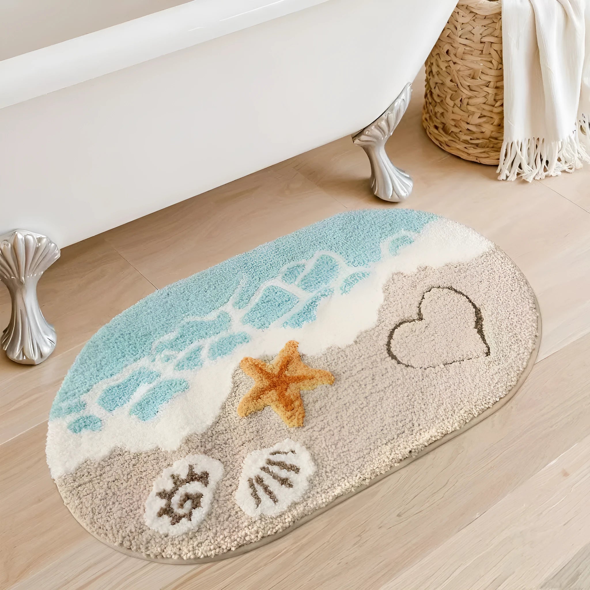 Cashmere floor mat with plastic bottom, printed Sky And Sea pattern, 40 x 60 cm