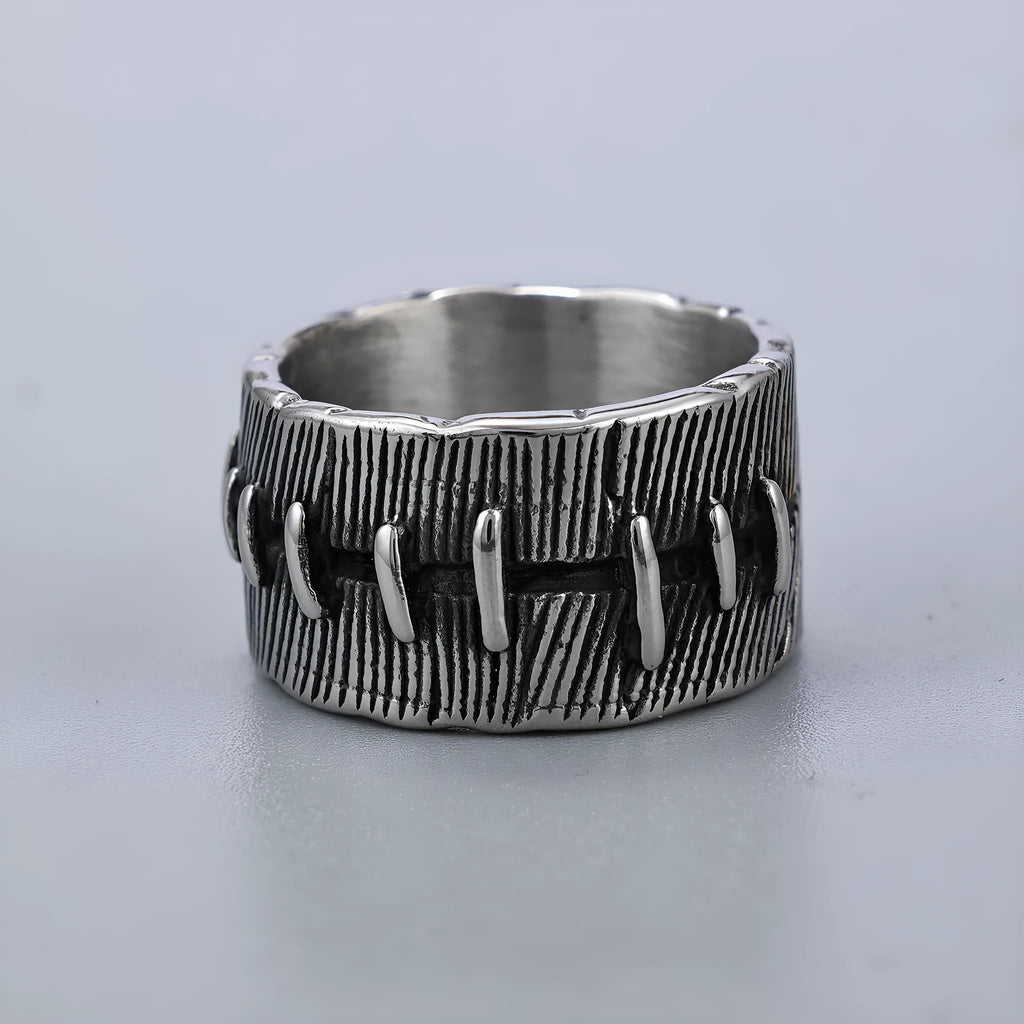 Geometric titanium steel dark punk double ring in a U-shape, shown in a retro colour.