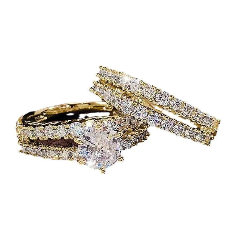 2-in-1 fully-jewelled female ring set in silver, gold, or rose gold colour on size chart