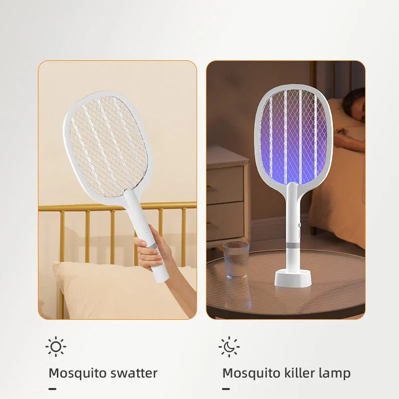 Orange and blue rechargeable electric mosquito swatter with USB charging port