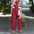 Women's printed three-piece suit with coat, vest and trousers in black, polyester, long sleeves
