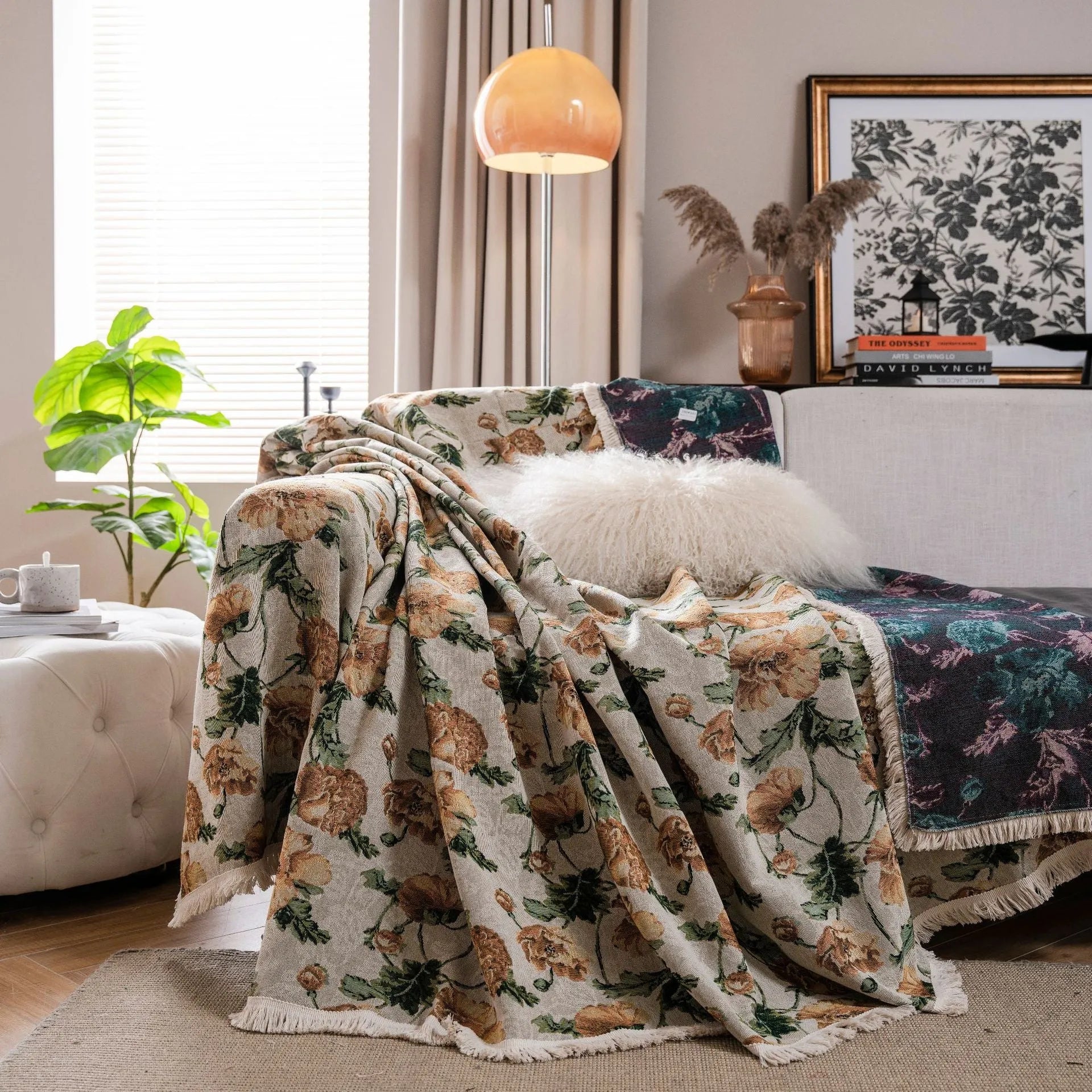 American country style jacquard sofa cover in polyester cotton fabric on a sofa.