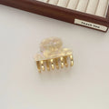 Women's retro acetate hair barrette with metal alloy grip in creamy-white, fairy white, ink colour, and leopard print variations