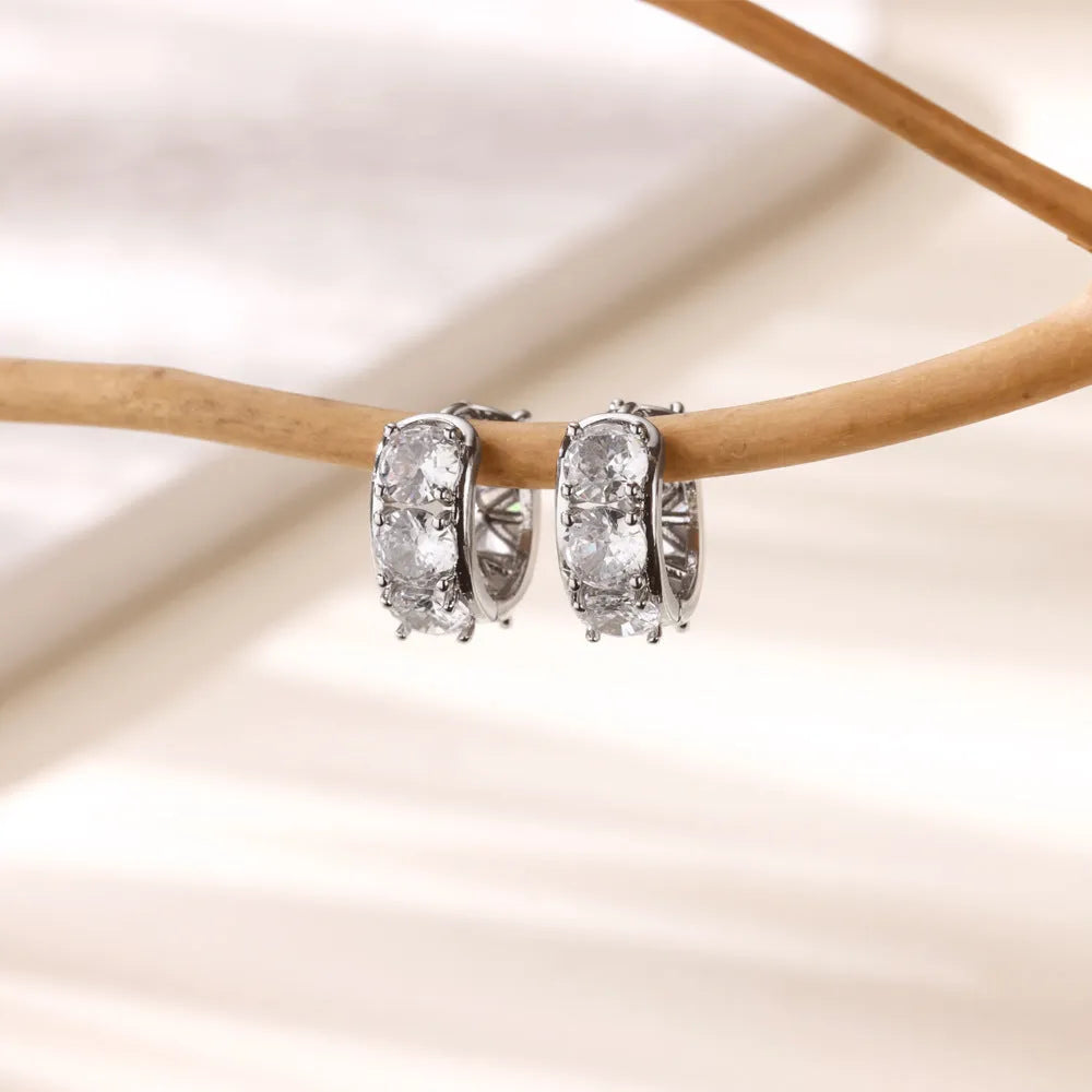 Women's stainless steel U-shaped clip earrings with zircon detailing in colour E5772P