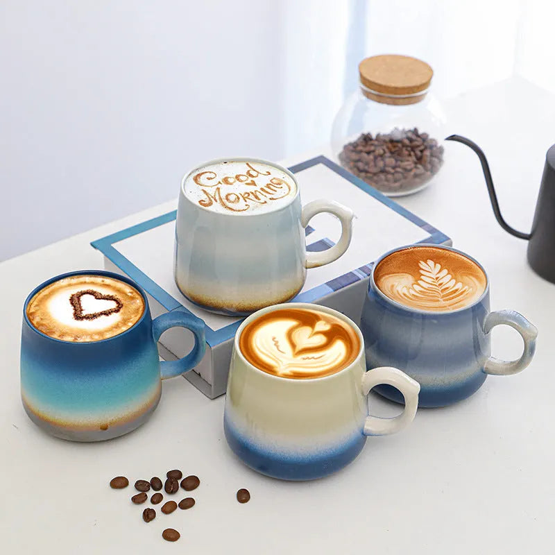 Large capacity retro style coffee mug measuring 8.5cm tall with 8cm diameter in mild luxury design
