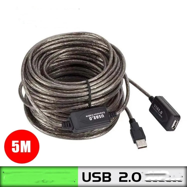 5m USB male to female extension cable with chip, copper wire and transparent black finish