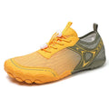 Five finger non-slip upstream shoes in army green with low-top Lycra upper and rubber sole.