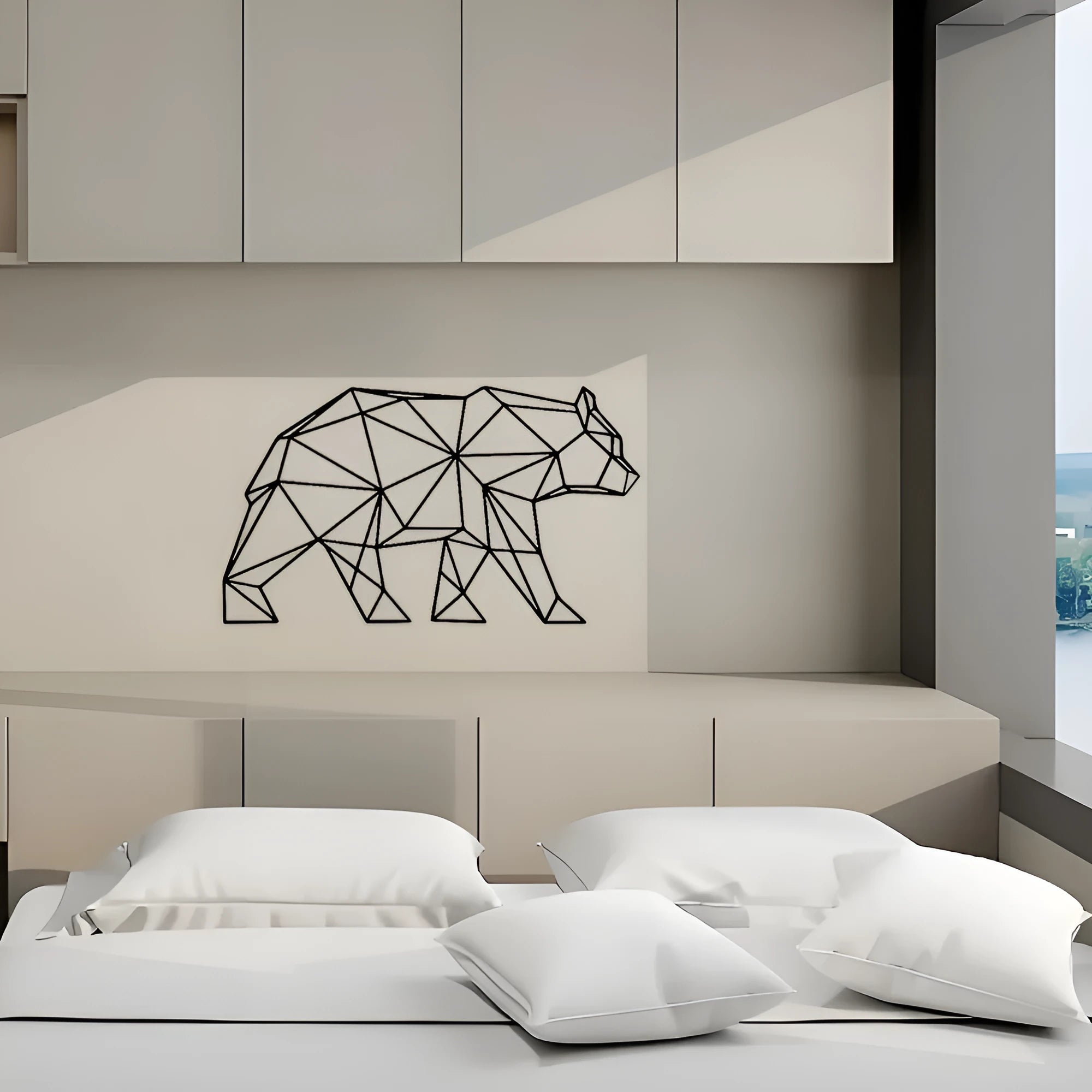 Black iron polar bear silhouette wall hanging decoration with line bear design