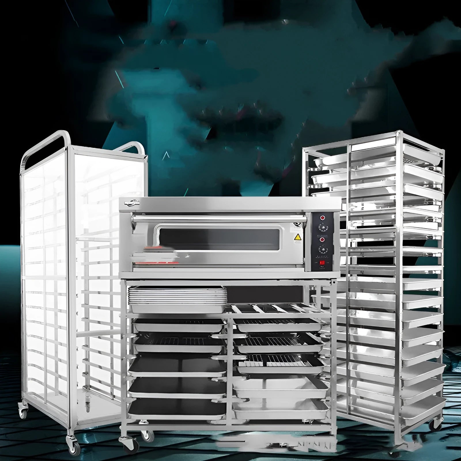 Stainless steel six-layer baking tray rack with locking mechanism for 40x60cm trays