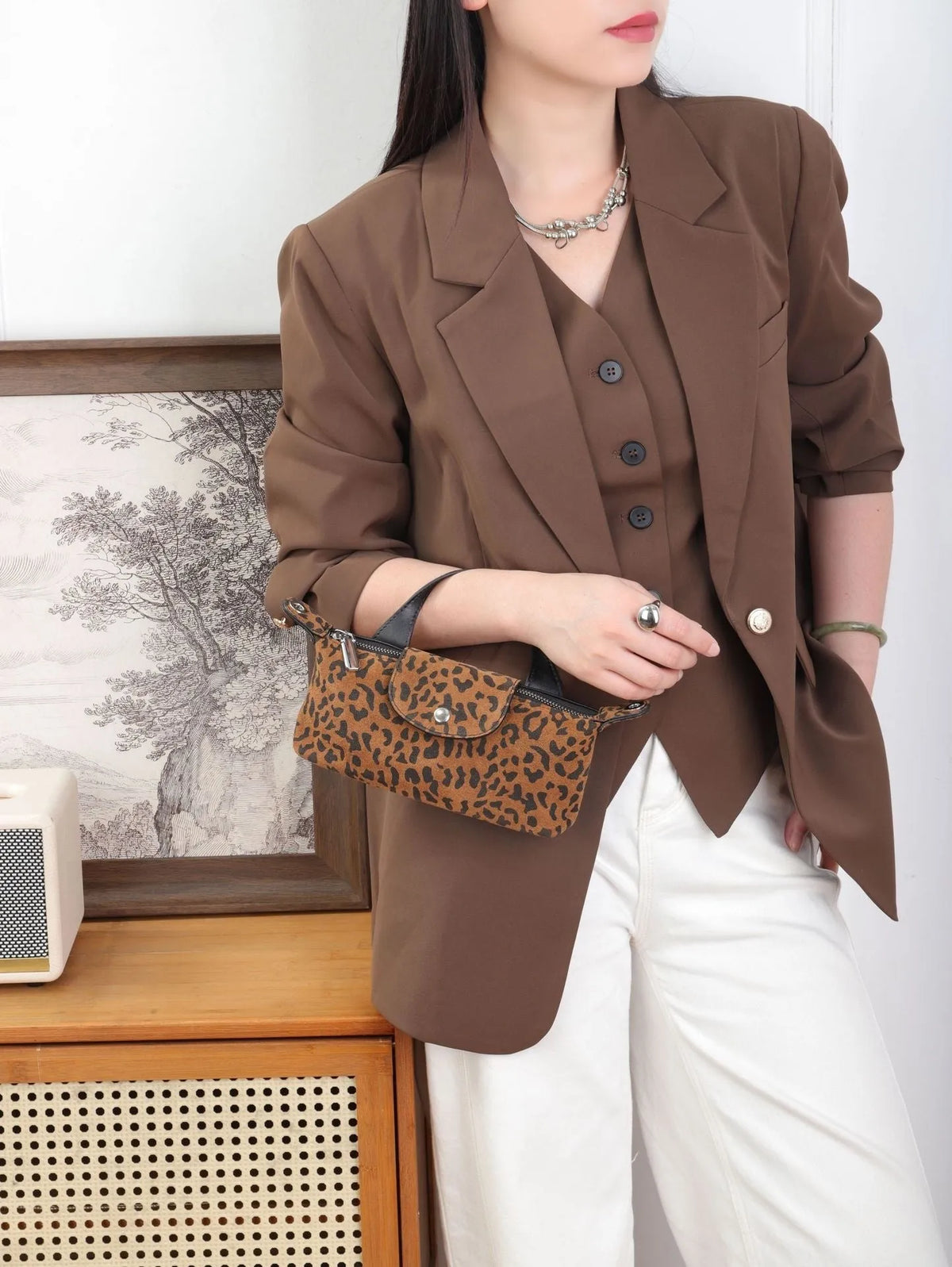 Corticbagal women's genuine leather dumpling crossbody bag with patchwork and leopard print option
