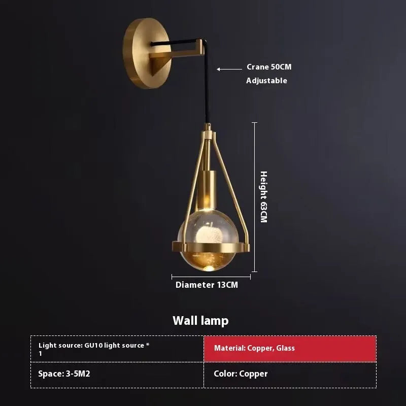 Modern copper and crystal chandelier light fixture for bedroom or commercial use.
