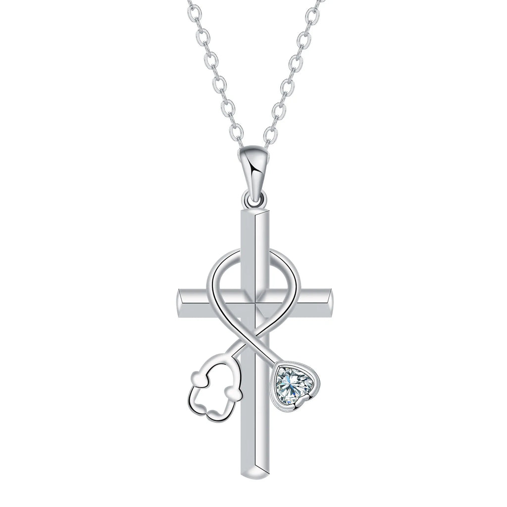 Copper stethoscope necklace with cross chain and electroplated finish